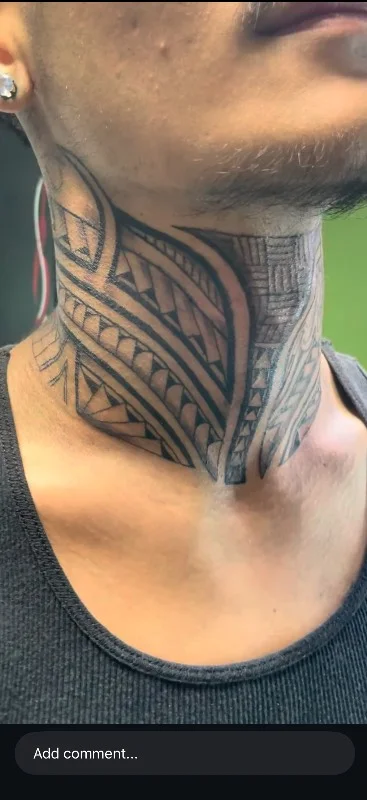 Benson Carlos Polynesian tribal neck tattoo style in Hawaii
